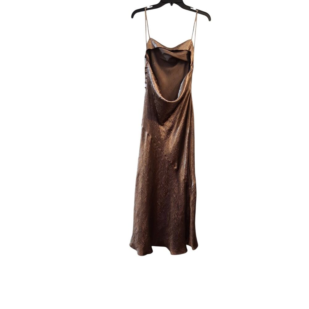 Zara Copper Satin Cowl-Neck Maxi Slip Dress - Picture 4 of 8
